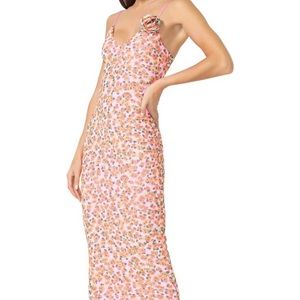 AFRM Amina Printed Rosette Mesh Midi Dress